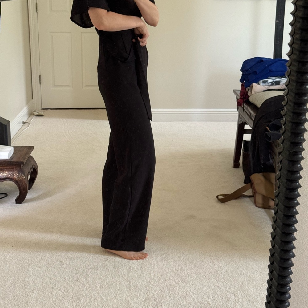 Main Strip Black Jumpsuit with Fitted Bodice and Flowing Legs